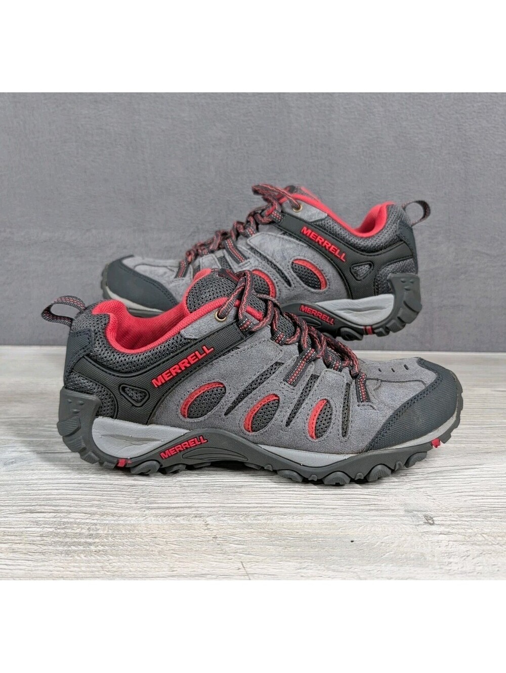 Merrell Womens 7.5 Gray Red Crosslander Vent Hiking Trail Shoes Air Cushion Low